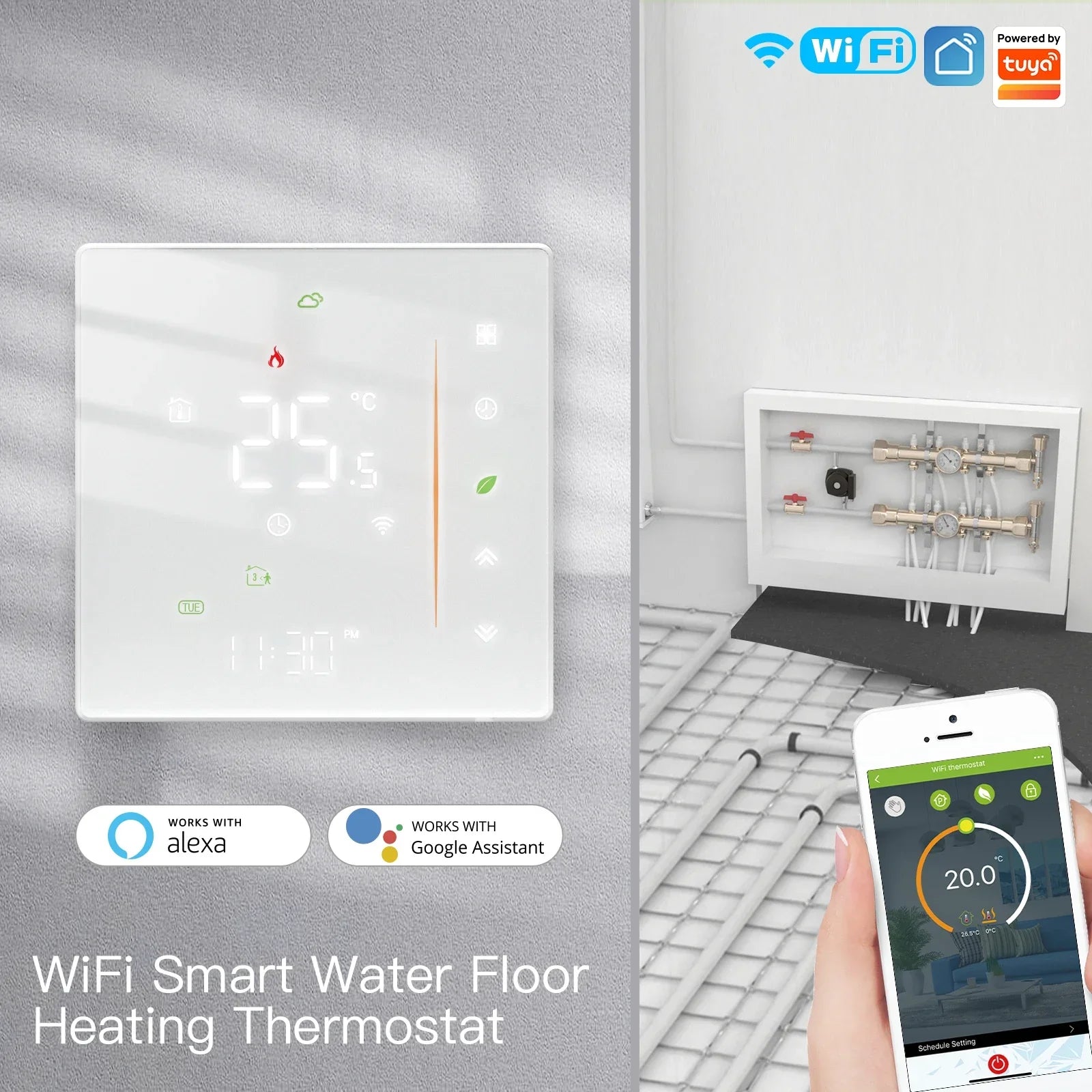 Thermostat WiFi Wireless Room Temperature Controller of Water/Electric Floor Heating Gas Boiler Humidity Tuya Work with Alexa