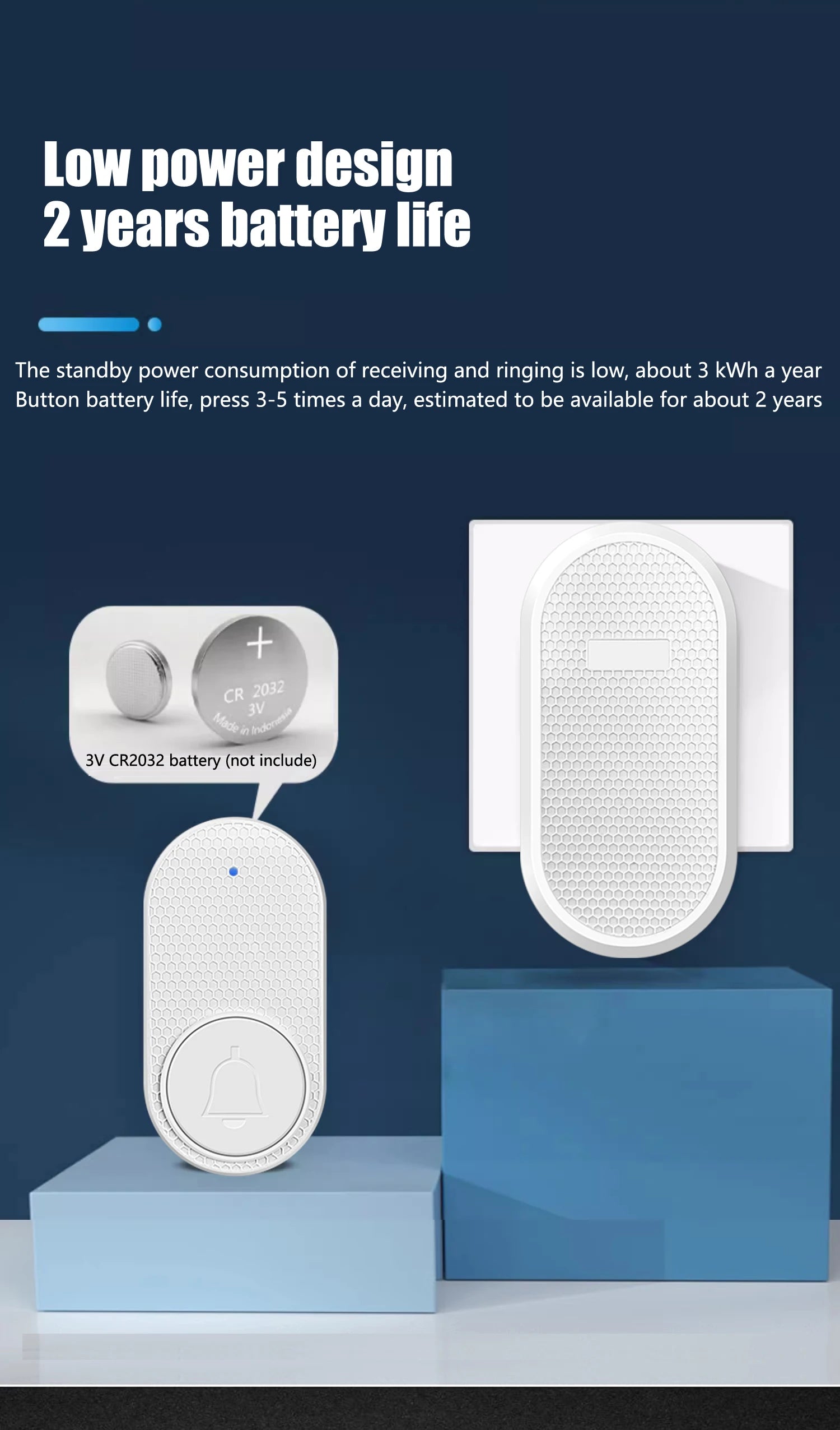 Smart Wireless Doorbell 433MHz 4 Volume Levels & Melody Chime Emergency Alarm for Elderly EU or US Plug Optional (White/Black)