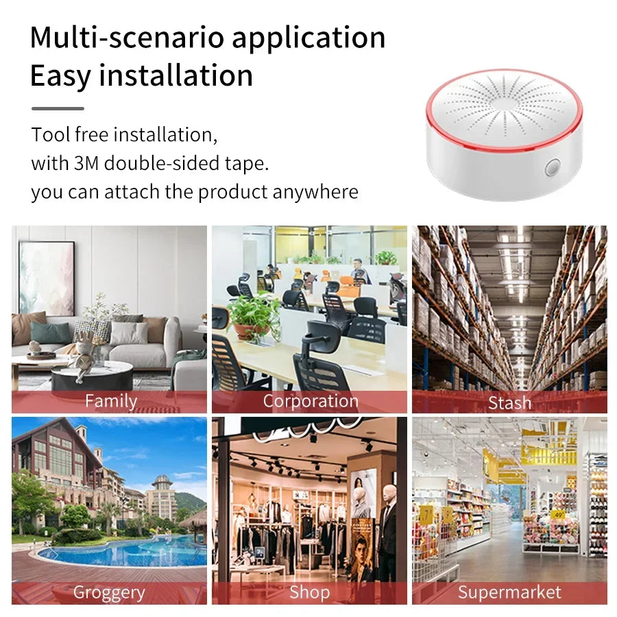 Tuya WiFi Zigbee Smart Siren Alarm 100db Speaker Sound & Light Alert Detector App Control Works With Alexa For Home Security