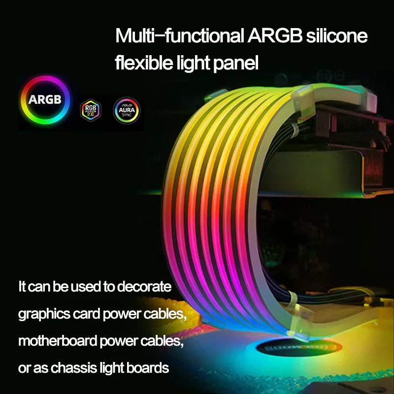 ARGB PSU Cables LED Strips,ARGB PC Cable Cover Compatible 24 Pin Motherboard Extension Cable