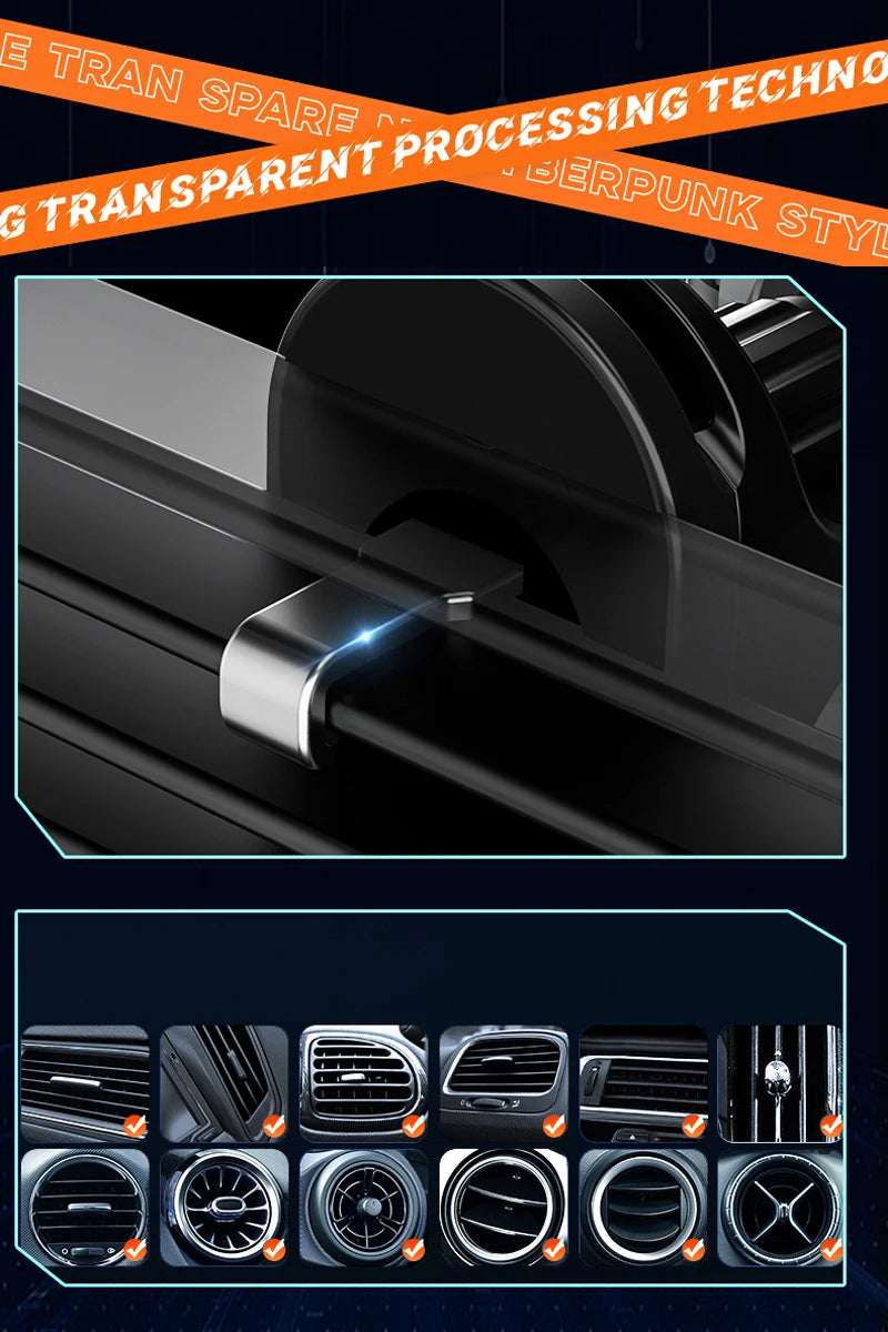 Car Phone Mount With Wireless Charger 66W Magnetic Charging Holder Car Automatic Clamping Stand With Decorative Mood Lighting