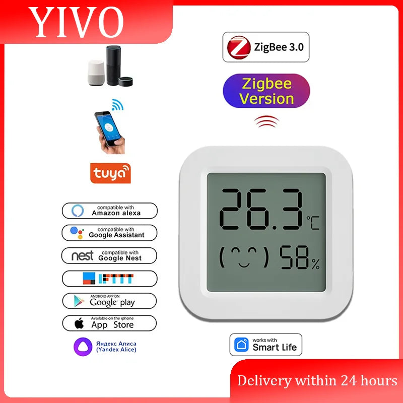 Tuya Zigbee 3.0 Temperature Humidity Sensor APP Remote Control Thermometer via Smart Life For Smart Home Work With Yandex Alexa