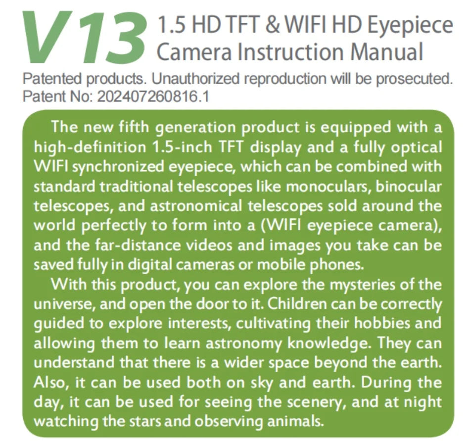 1920X1080 WiFi Electronic Eyepieces Camera 1.5'' High-Definition Screen Portable Recorder Telescopes with APP Connection