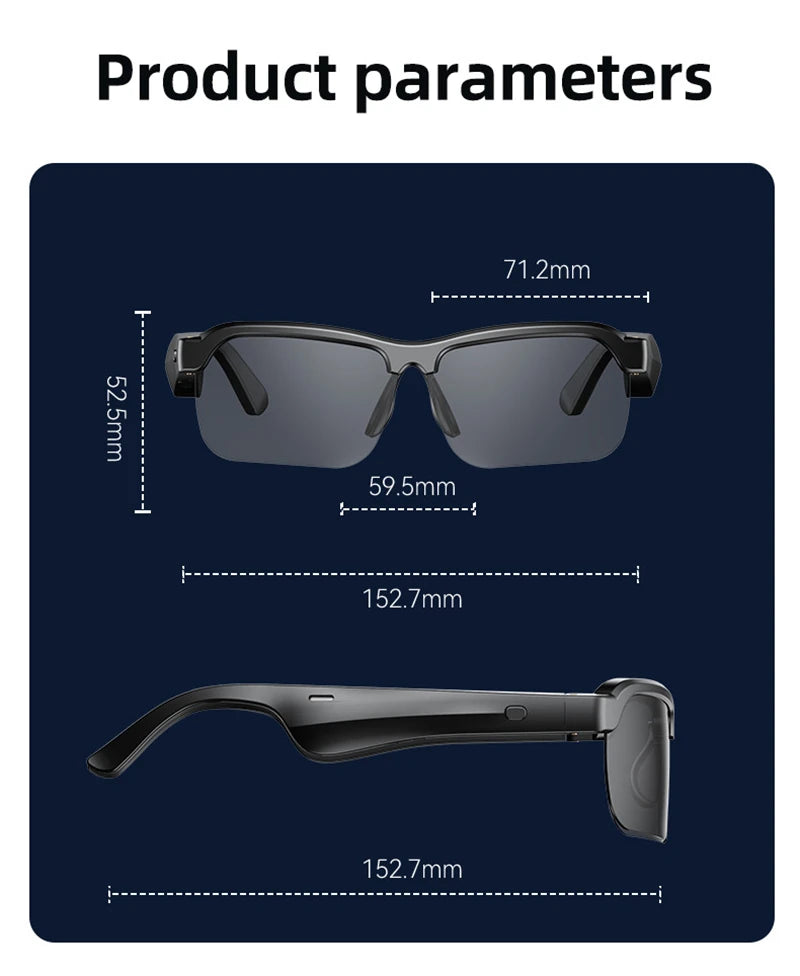 AI HD Smart Glasses Bluetooth Music Glasses Voice Assistant Calling Control Music UV Polarized Multifunctional Sunglasses
