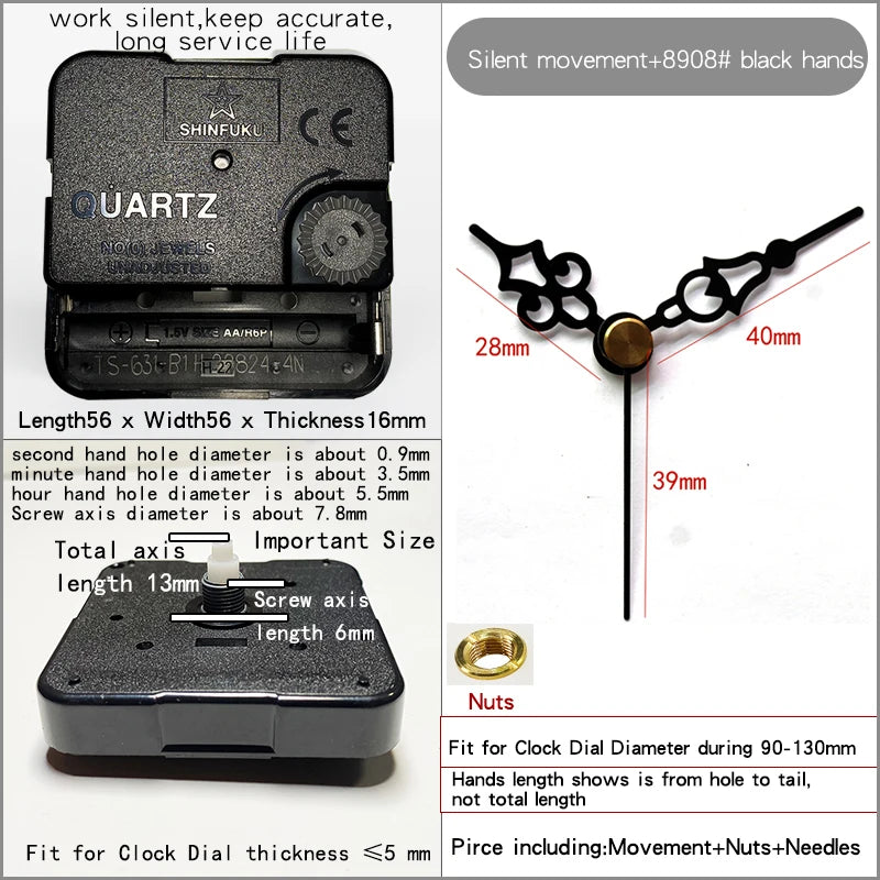 Clock Mechanism With Hands Silent Plastic DIY Accessory Kits Sweep Quartz Movement
