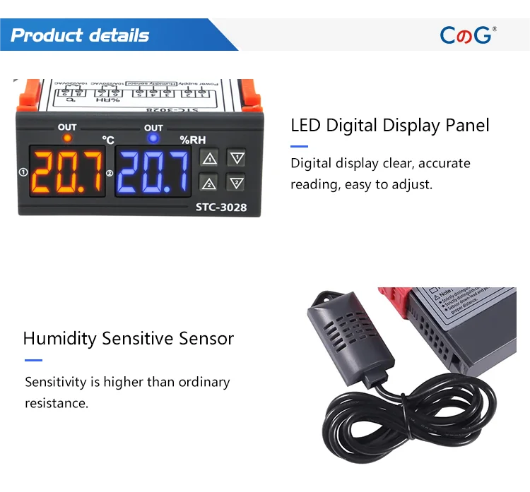 STC-3028 Dual Digital Temperature Humidity Controller 12V 24V 220V Thermoregulator Thermostat for Heating Cooling in Incubator