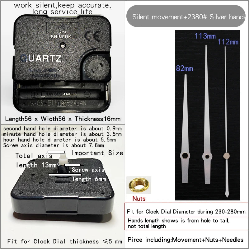 Clock Mechanism With Hands Silent Plastic DIY Accessory Kits Sweep Quartz Movement