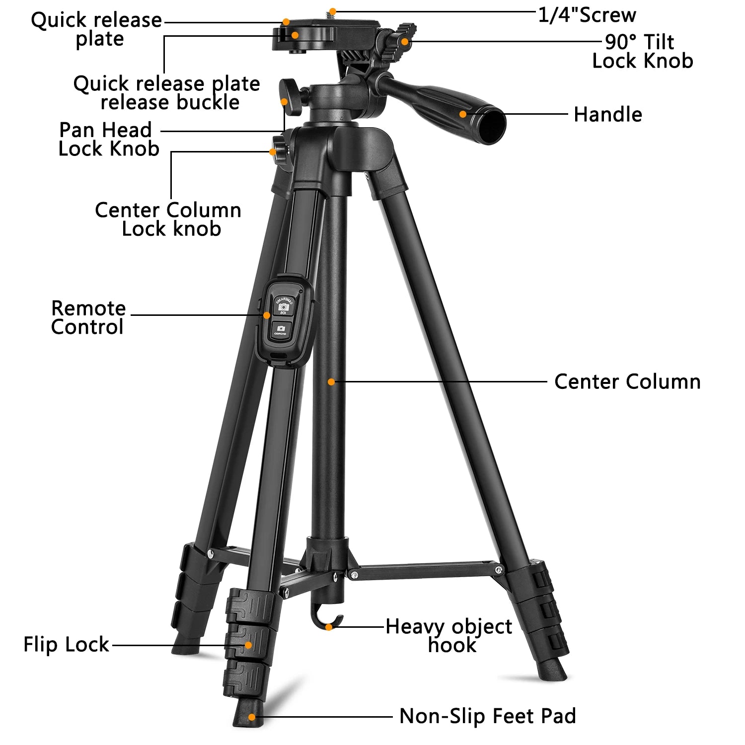 60 Inch/152cm Camera Tripod with Travel Bag, Mobile Phone Tripod with Remote Control, Professional Aluminum Alloy Portable Stand