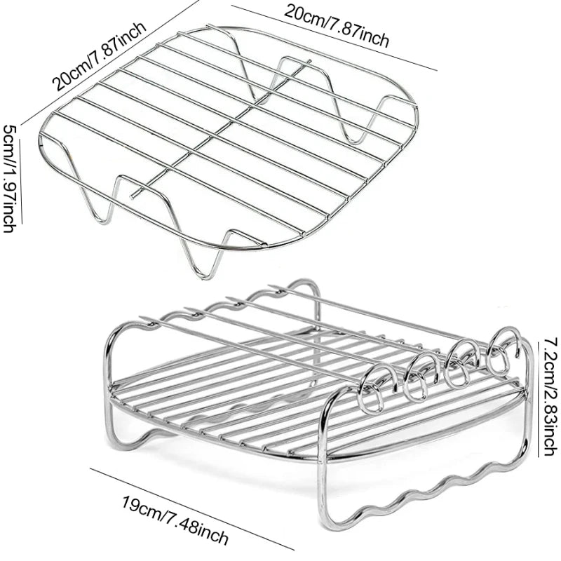 Air Fryer Universal Accessories Metal Oven Air Fryer Racks For Baking Stackable Grill Skewer Rack Fit All Airfryer 4.2Qt - 5.8Qt