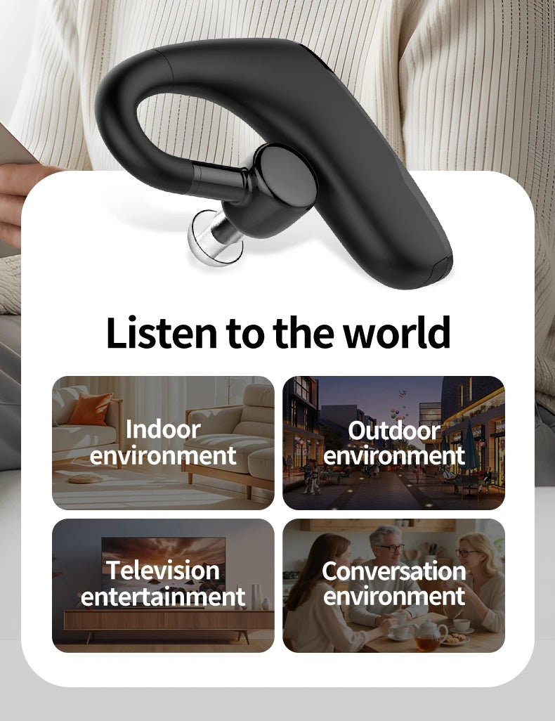 New Compact Lightweight Single Rechargeable Headphones Noise Cancelling Feature Ear-hook Earbuds Suitable For The Elderly