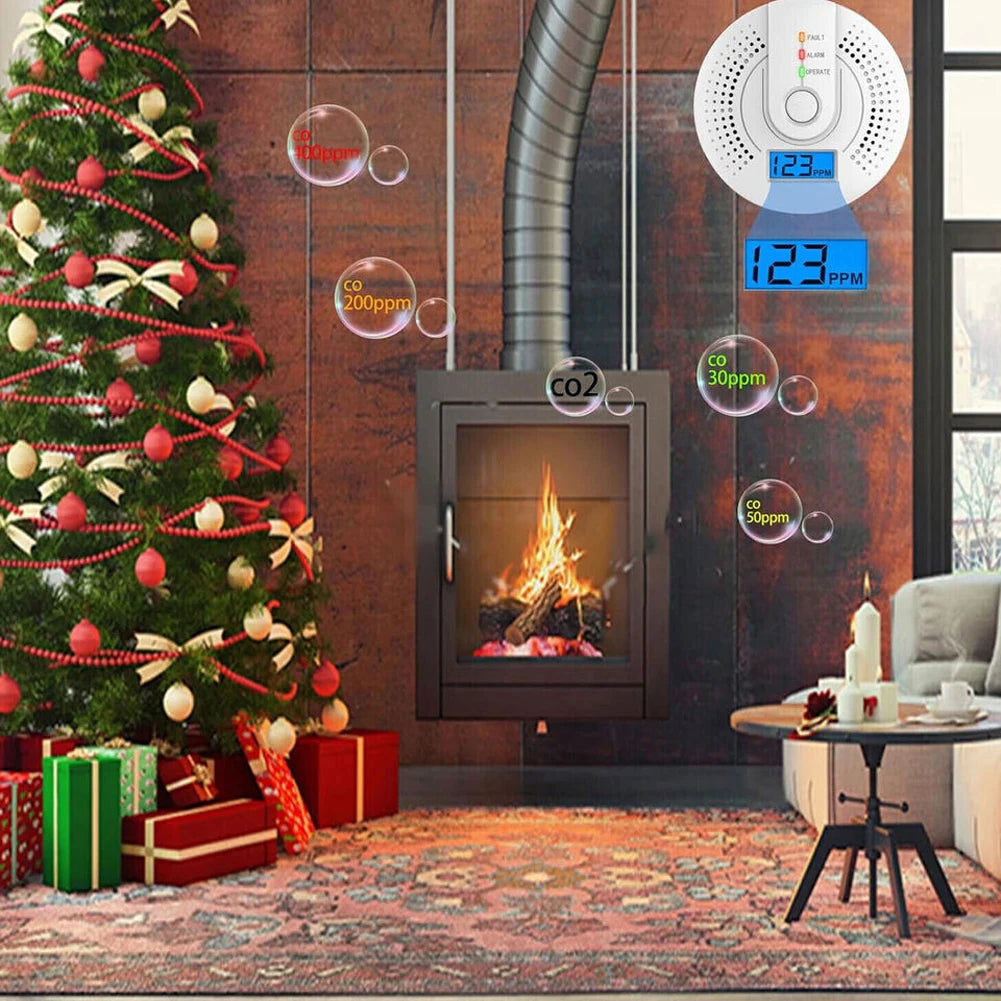 Smart Carbon Monoxide Detector Alarm Sound Warning LCD Digital Display Home Indoor Real-Time CO Monitor Poisoning CO Gas Monitor