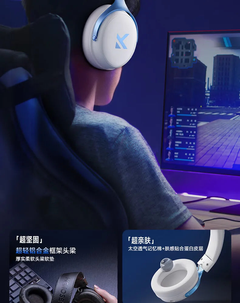 Newly Upgraded MCHOSE V9 Pro Over-Ear Gaming Headset with Four-Mode Connectivity Long Battery Life for Gaming and Entertainment