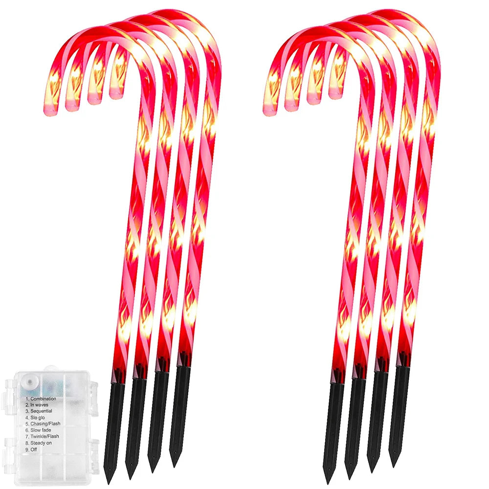 4/5/8/10 LED Christmas Candy Cane Lights Battery Waterproof Outdoor Pathway Marker Stakes String Light Garden Patio Party Decor
