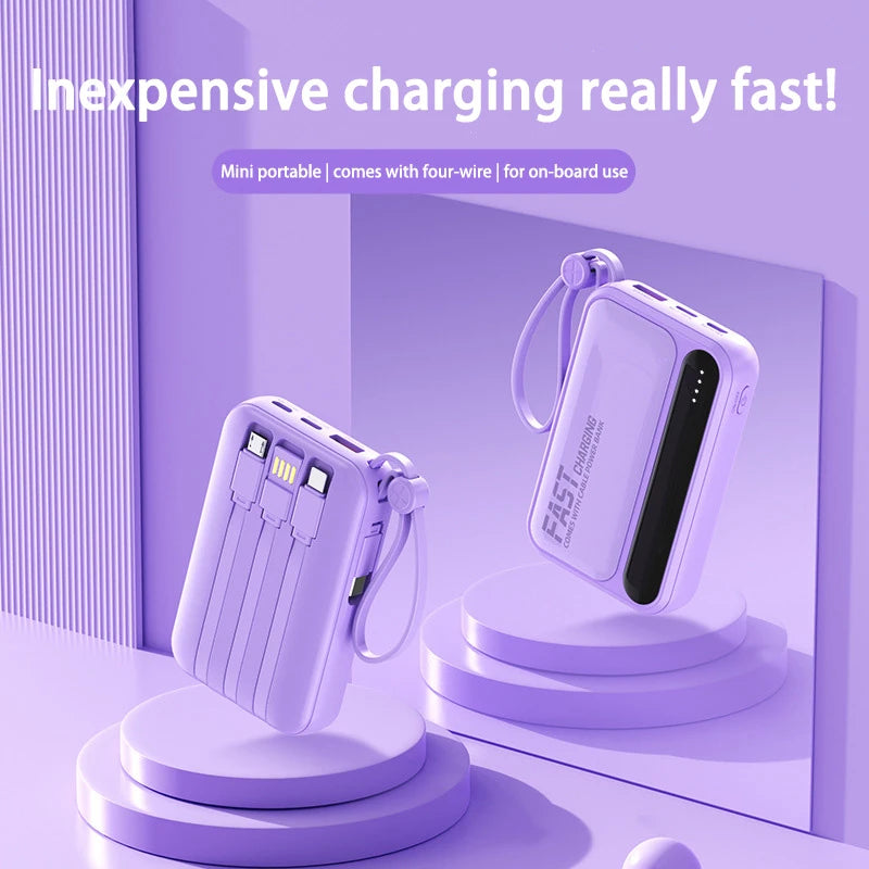 50000mAh Large Capacity Power Bank 4 In 1 Cables Intelligent Digital Display Laser Light  USB Fast Charging External Battery