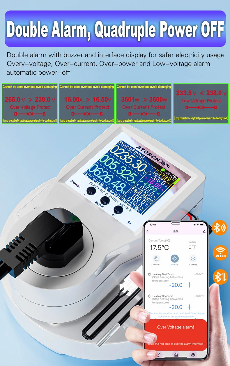 Tuya Wi-Fi Smart Thermostat Socket Outlet Plug Remote Temperature Controller Timer Switch Heating Cooling 3M NTC Sensor 16A