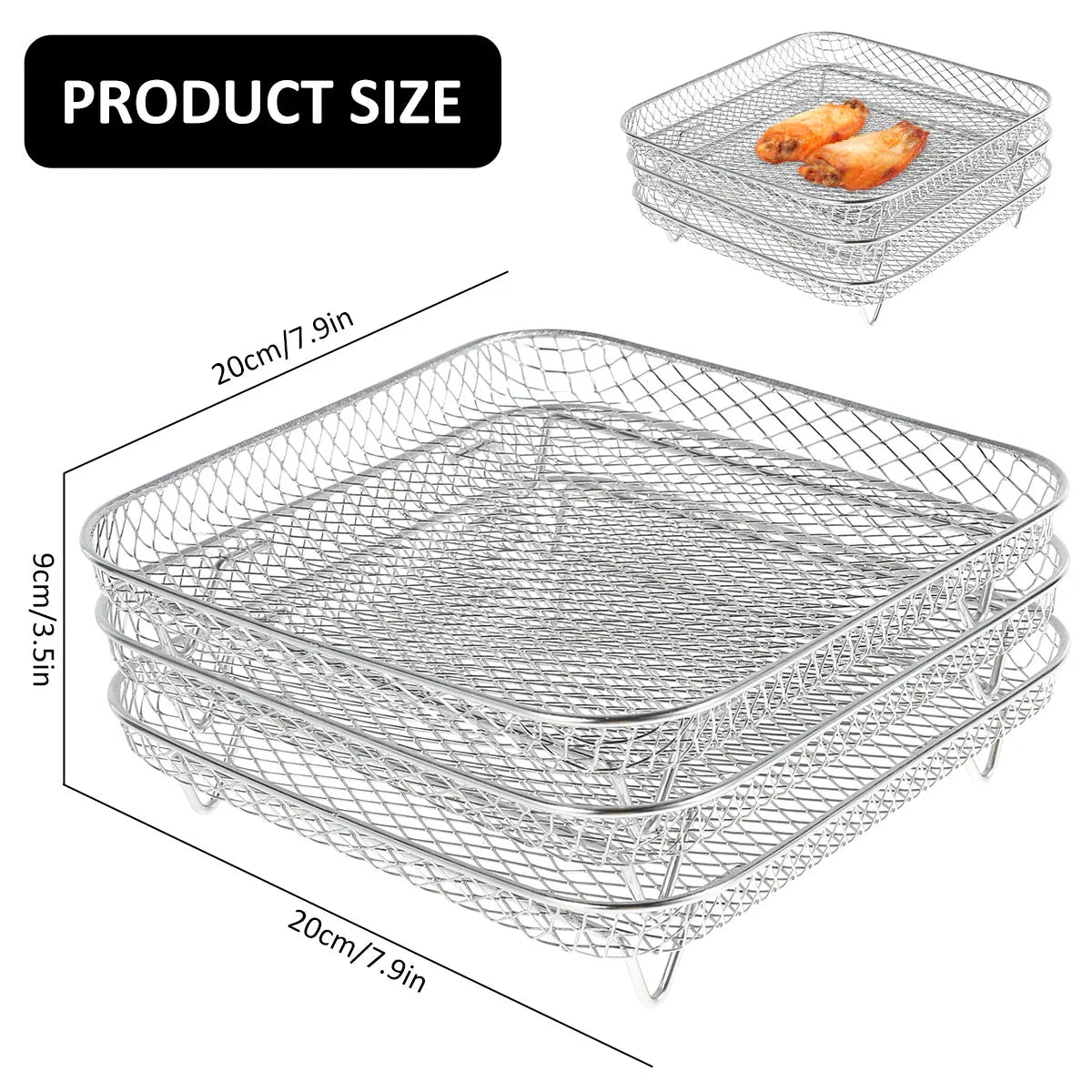 3-layers Air Fryer Rack Stackable Grilling Rack Stainless Steel Airfryer Oven Grill Steamer Cooker Kitchen Gadgets Cooking Tools
