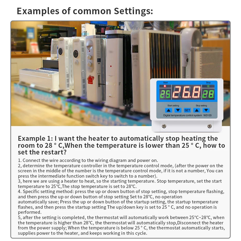 Digital Temperature Controller 220V Max 5000W Digital Thermostat 30A -19 to 99℃ Temperature Controller Switch LCD XH-W3103