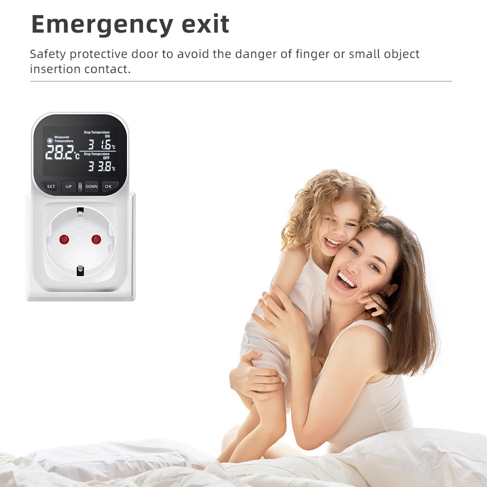 16A Thermostat Socket Multi-Function Temperature Controller Outlet with Timer Switch Sensor Probe Heating Cooling Switch