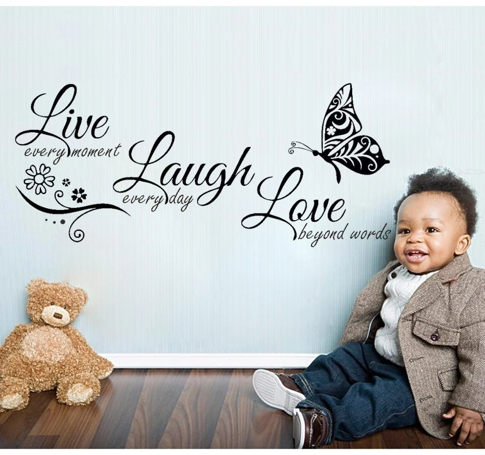 Live Laugh Love Butterfly Flower Wall Art Sticker Modern Wall Decals Quotes Vinyls Stickers Wall Stickers Home Decor Living Room