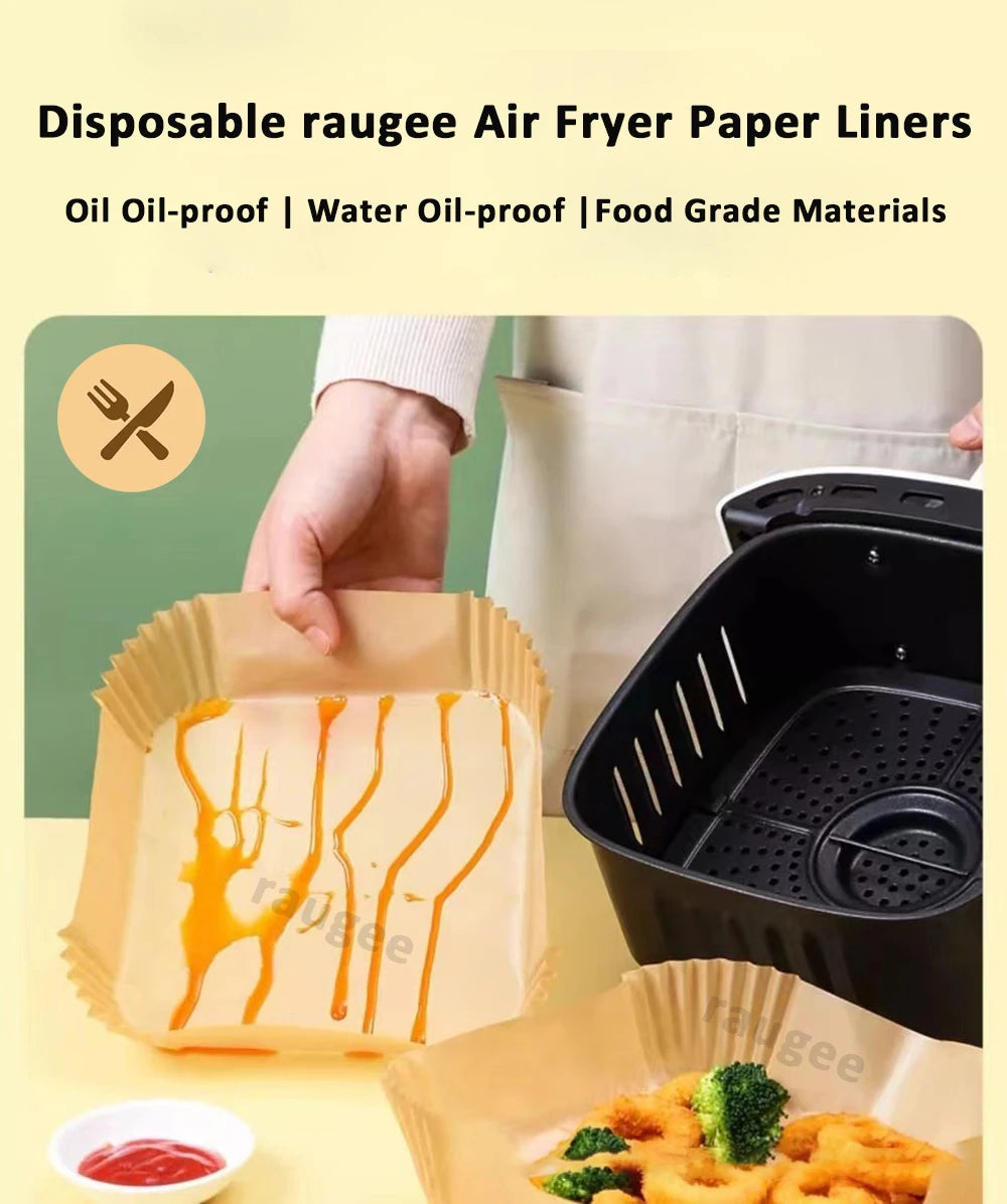 Air Fryer Paper 100pcs Disposable Air Frying Baking Paper Round Square Air Fryer Liners Baking Paper Air Fryer Accessories 50pcs