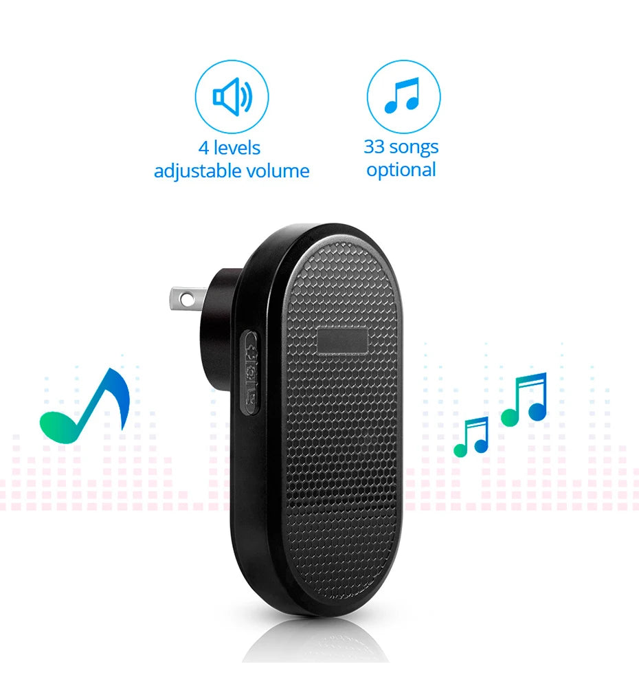 Wireless Doorbell with 33 Songs Melody Smart Home Welcome Chime Kit 4 Level Volume Intelligent Door Bell 150m Transmission