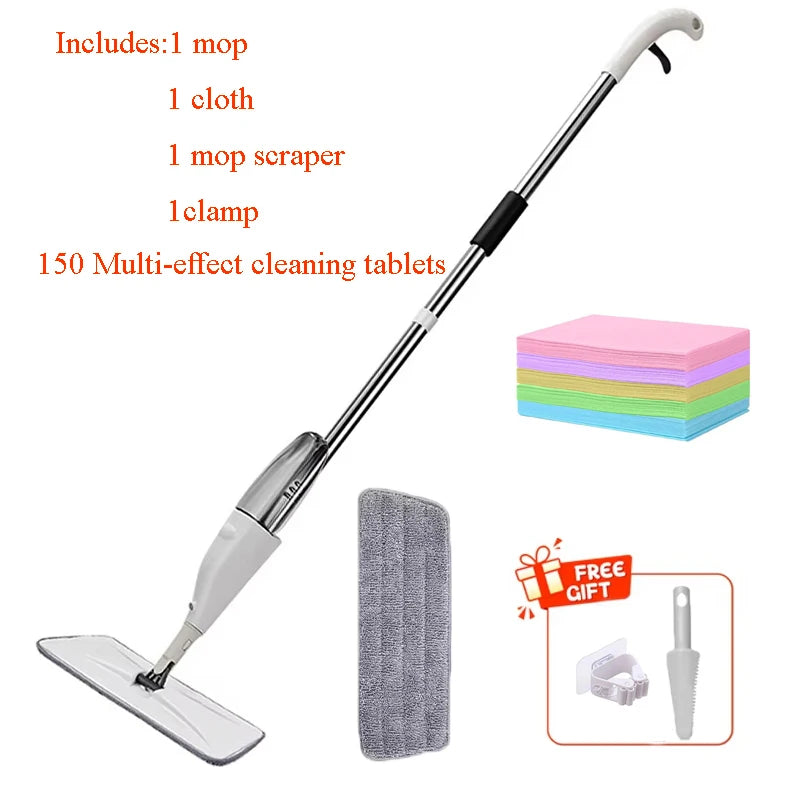 New Spray Mop Broom Set with Reusable Microfiber Pads Rotating Dry & Wet Household Flat Mops for Cleaning Home Floor Magic Tool