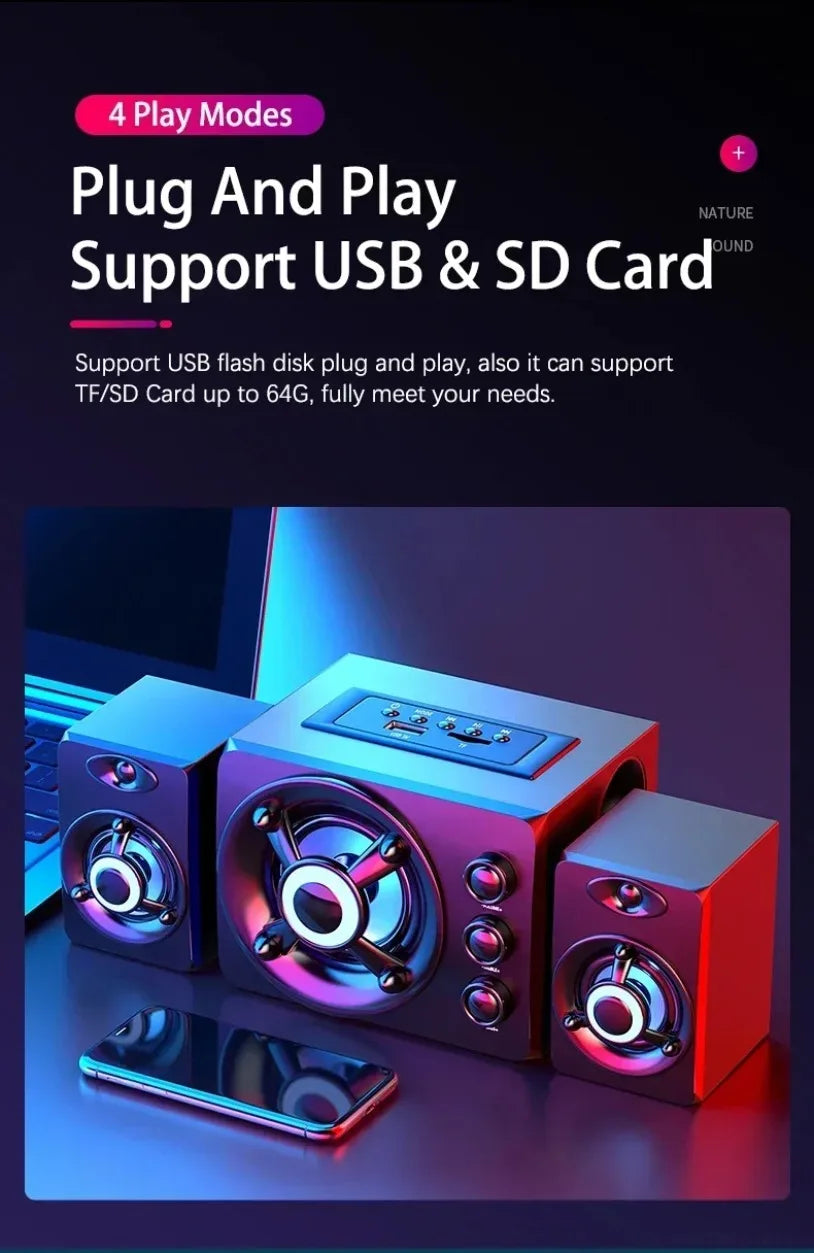 Upgrade HIFI 3D Stereo Speakers With LED Light AUX USB Wired Wireless Bluetooeh 5.0 Audio Home Theater Surround Sound Bar TV