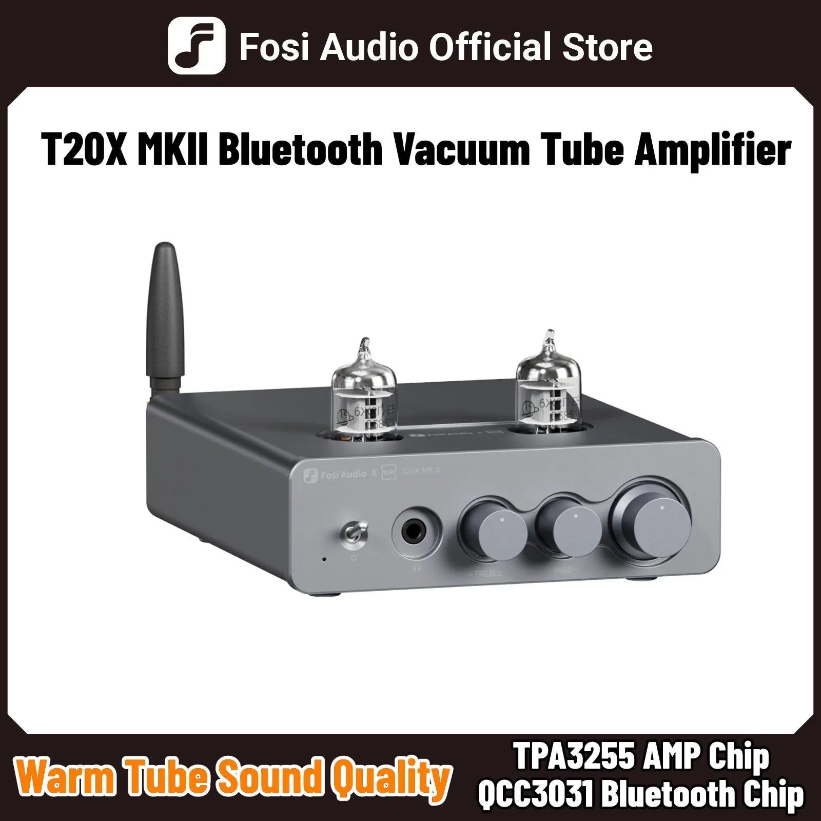 Fosi Audio T20X MKII 300W Bluetooth Vacuum Tube Amplifier Stereo Power Amp TPA3255 Headphone Amplifier For Home Theater Speakers