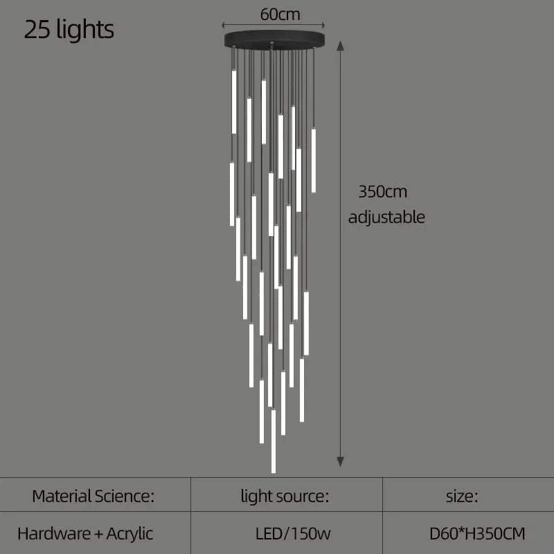 Villa Hanging Pendant Light Rotating Linear Staircase Acrylic Chandelier For Home Living Room Lobby Restaurant Luminaires Decora