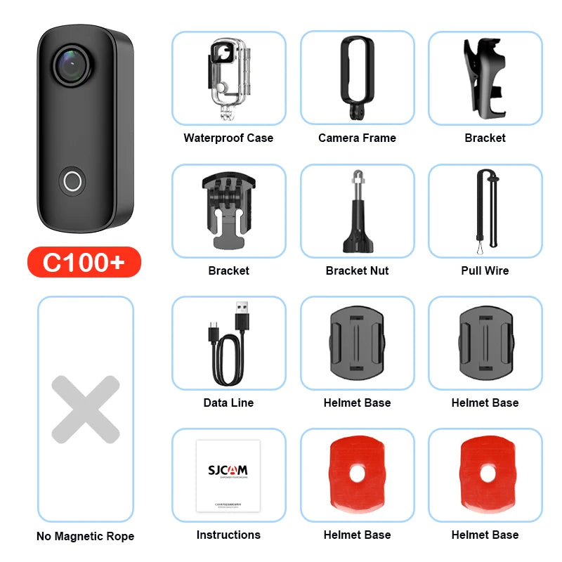 SJCAM Pocket 4K Mini Camera with Waterproof Case C100 Plus EIS Action Cam Magnetic Wearable for Helmet Motorcycles Cycling Vlog
