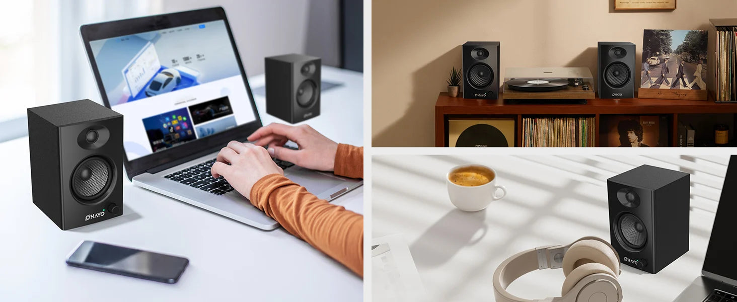 OHAYO 60W Computer Speakers for Music Gaming, Active Bluetooth 5.3, Stereo 2.0 Speakers for Desktop PC or Laptop, Aux RCA Input