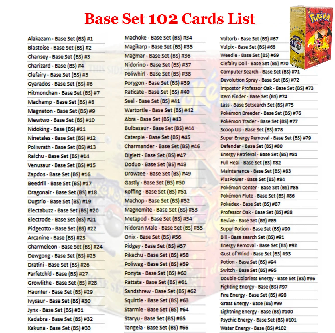 PTCG 102Pcs/396Pcs PKM Base Set 1ST Edition Whole Set Booster Box (Revised Unlimited Edition) Wizards Trading Card Battle Game