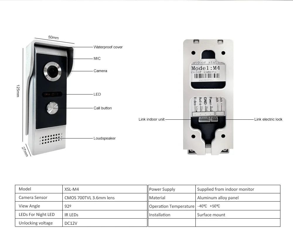 ANJIELO7-inch video intercom outdoor unit waterproofcold-proof home nightvision lock unlocking system  protection metal doorbell