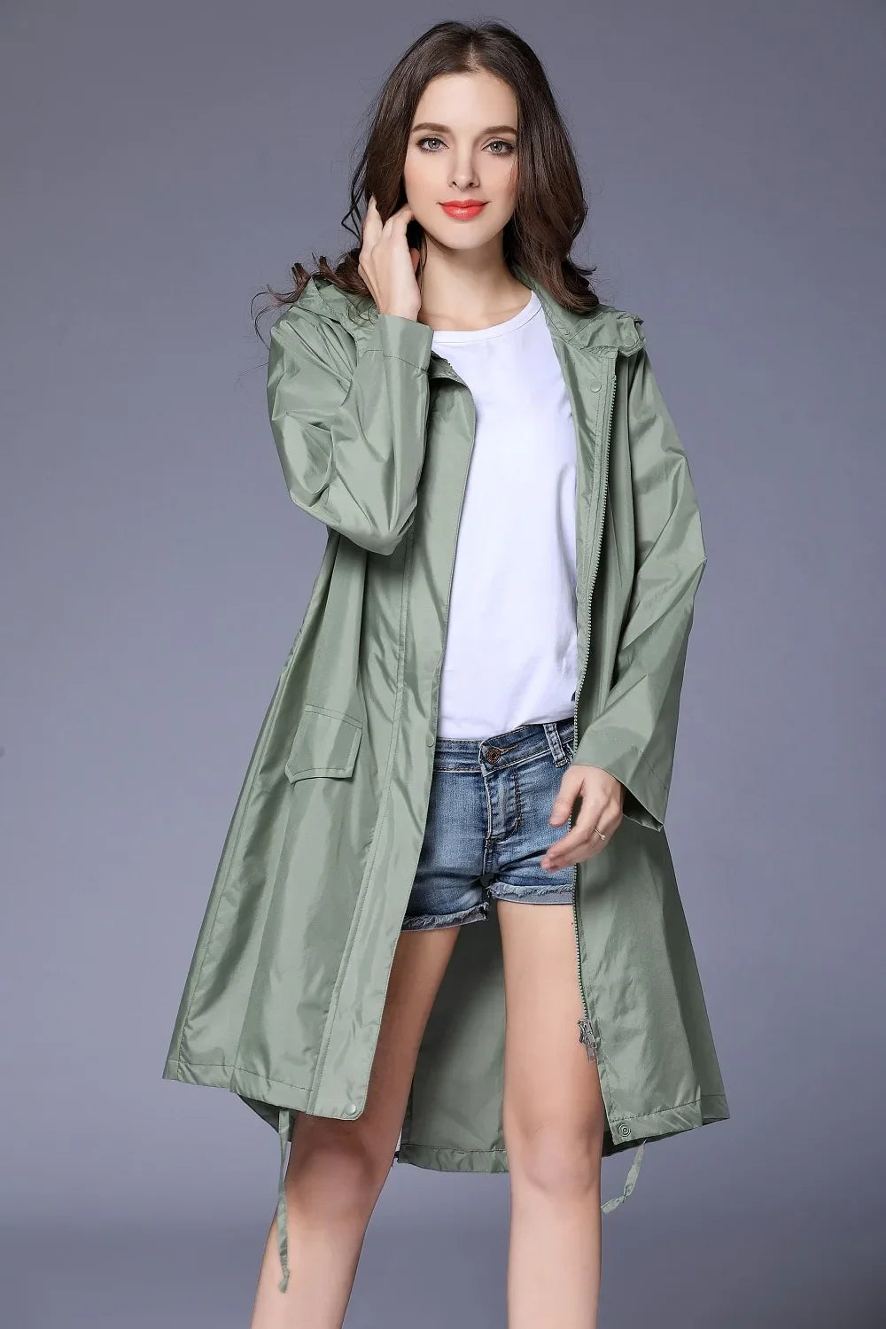 Fashion Women Lightweight Poncho Waterproof Long Raincoat Men Adults Outdoor Windproof Rain Coat Jacket Hiking Rainwear
