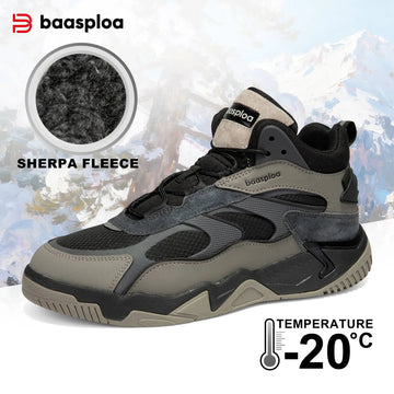 Baasploa Winter Men Shoes Fashion Plush Warm Waterproof Leather Sports Shoes Male Casual Outdoor Non-Slip Lace up Walking Shoes