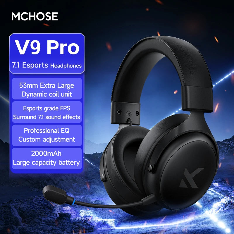MCHOSE V9 Pro Gaming Wireless Headset7.1 Surround Sound Headphones Noise Canceling Mic Low Latency Lightweight for PS5 PC SWITCH