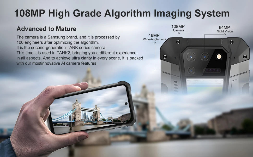 Unihertz TANK 2 Projector phone 22GB 256/512GB 32MP 108MP 64MP Night Vision Double Camping Light 15500mAh G99 Support TF SD NFC