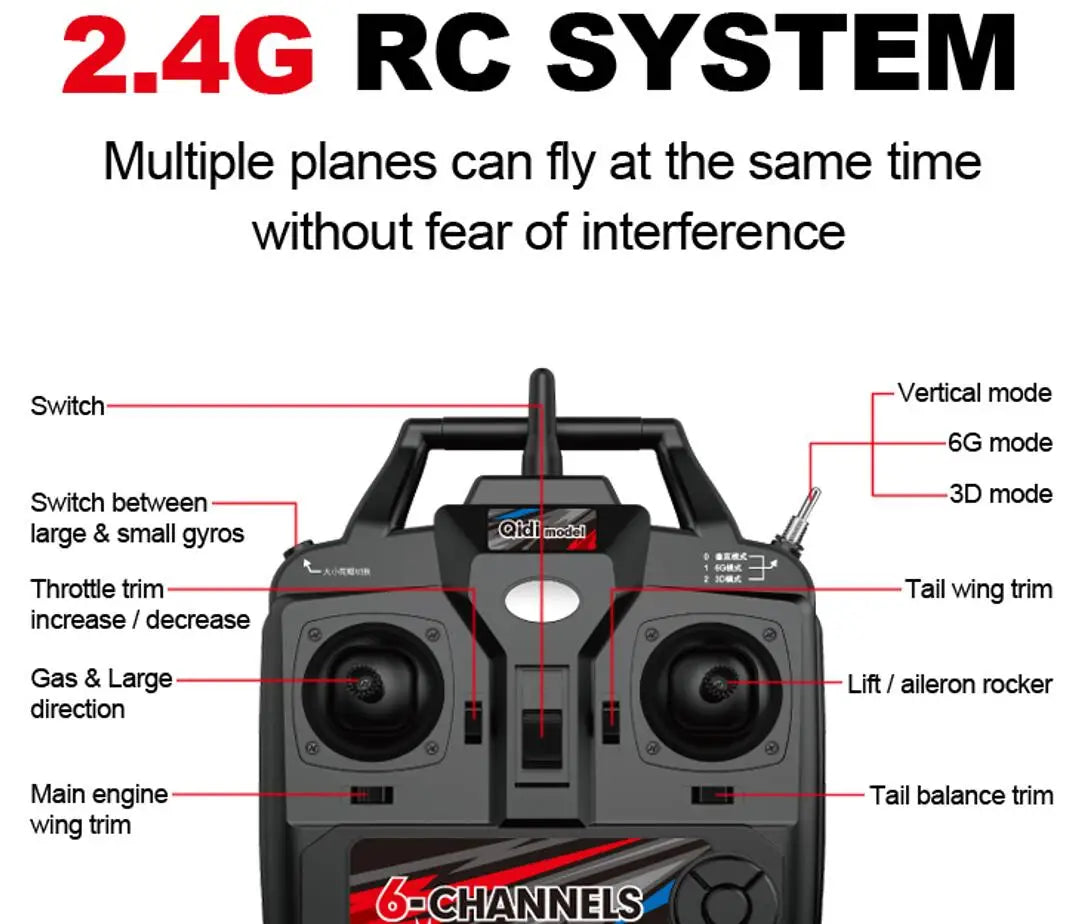 6ch Remote Control Transmitter Mode 1 Mode 2 for 500mm Wingspan QIDI550 F3D QIDI560 New Start M7  Qidi580 SR22 Toys RC Plane