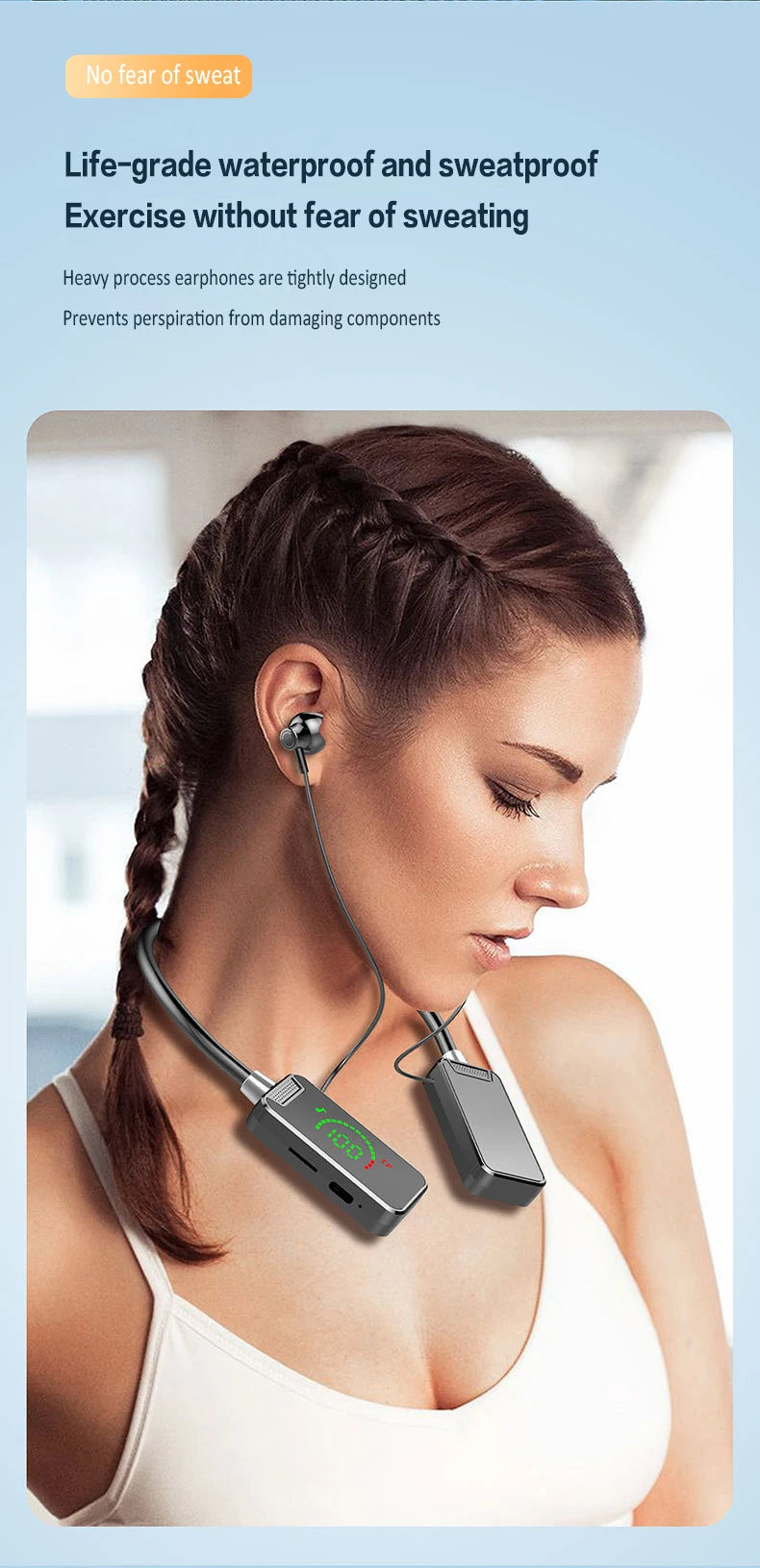 Bluetooth Wireless Headphones Bluetooth Neckband Earphones LED Display Hifi 9D Stereo Sports Headset Long PlayTime Handsfree