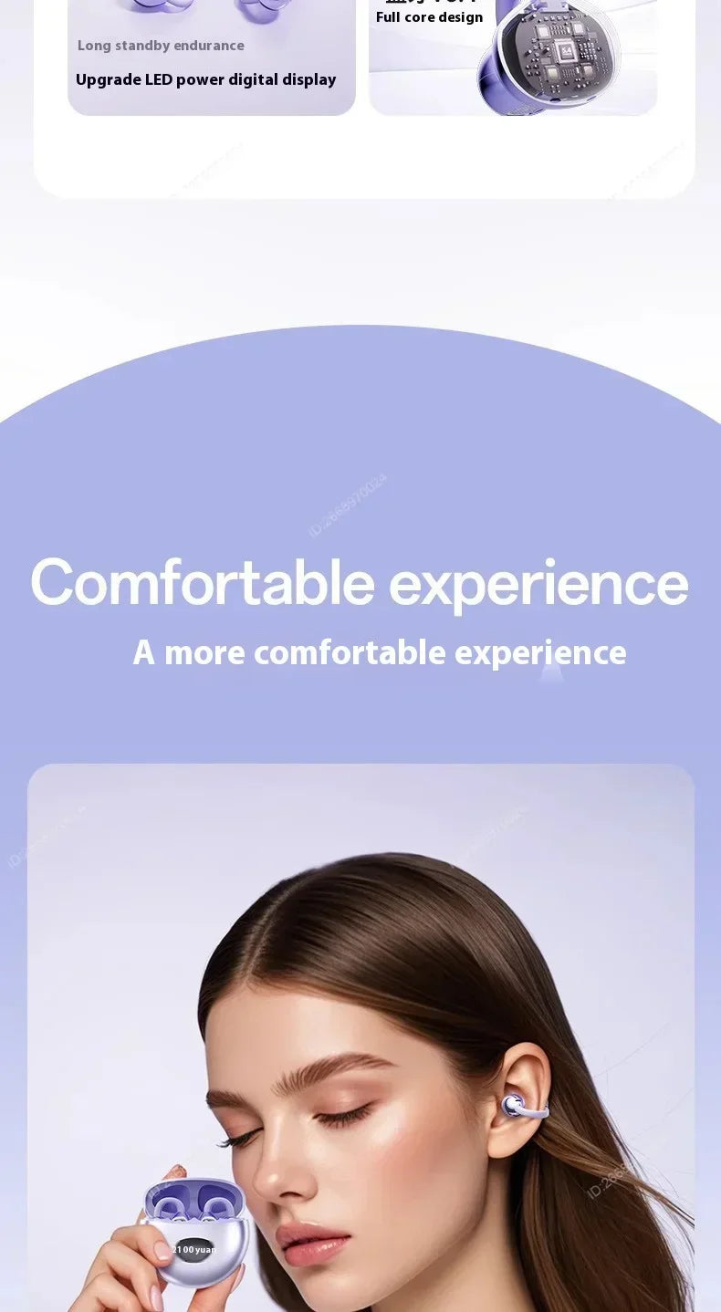 Premium Clip-on Earphones Wireless Bluetooth Earbuds Sound Quality Long Battery Life Perfect for Sports Headphones With Micphone