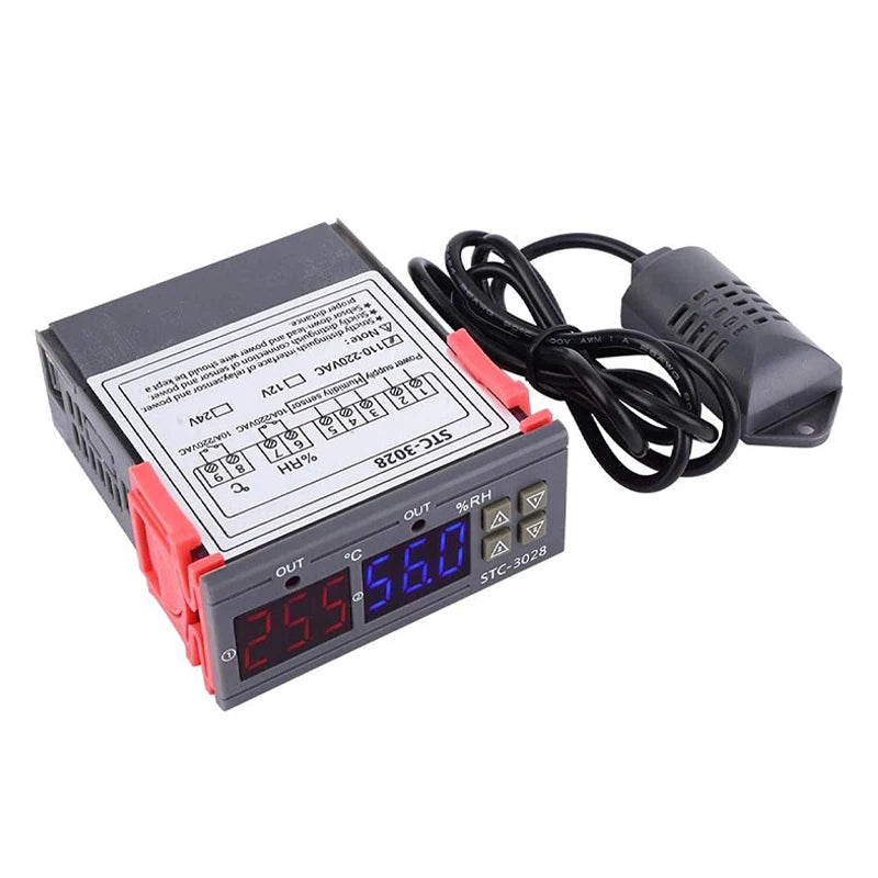 STC-3028 Dual Digital Temperature Humidity Controller 12V 24V 220V Thermoregulator Thermostat for Heating Cooling in Incubator