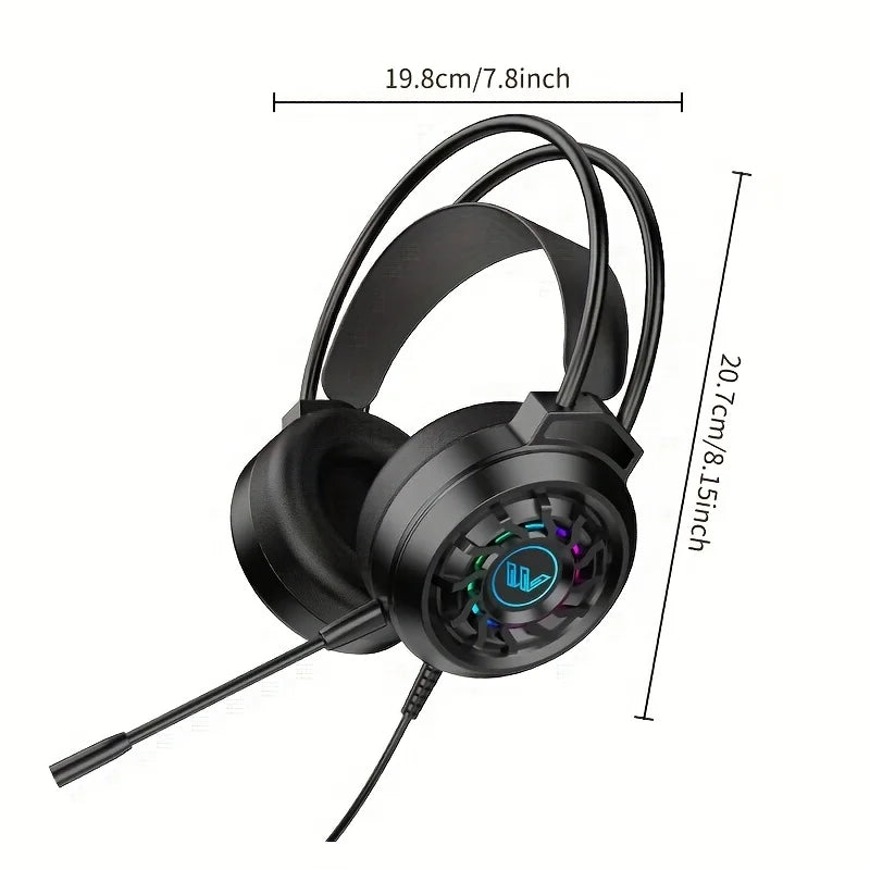 New Wired Gaming Headphones With Microphone LED Light Surround Sound Portable Audio Headphone For Computer Professional Head