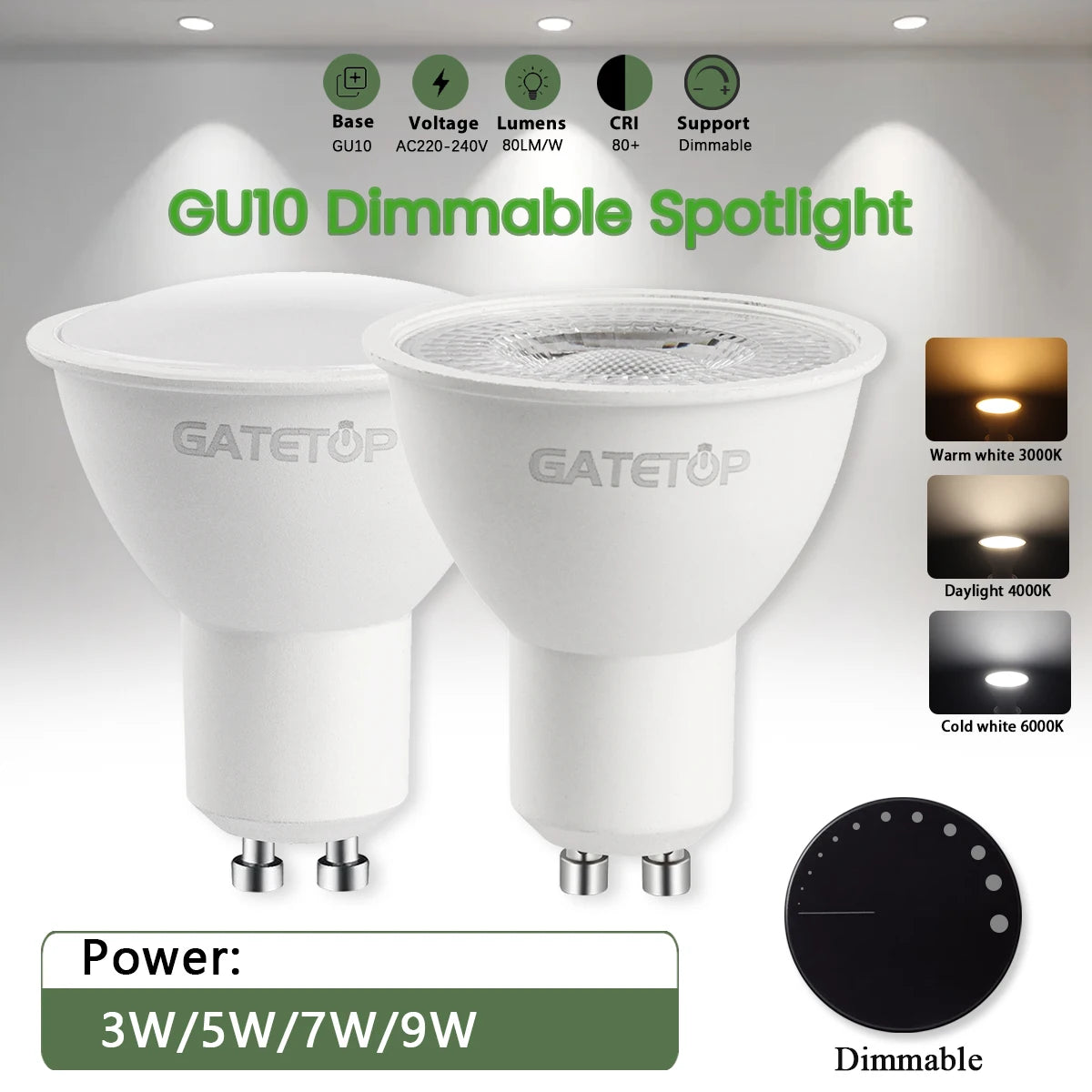 4-20pcs GU10 Led Spotlight Bulb dimmable warm cold white light 120° 38° 3000K 4000K 6000K  for home bedroom derec Recessed Light