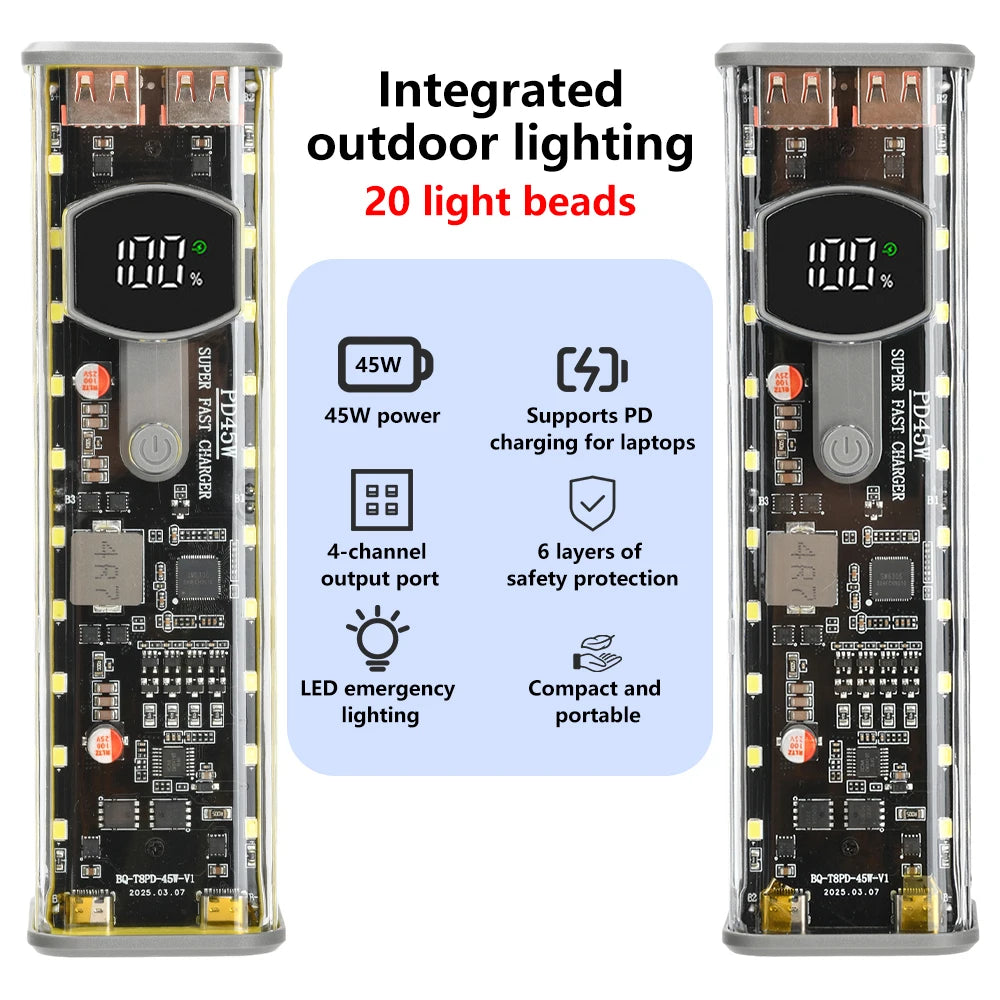 8*18650 Power Bank Battery Case 22.5W PD 45W Fast Charging Battery Storage Box Welding Free USB+Type-C Port