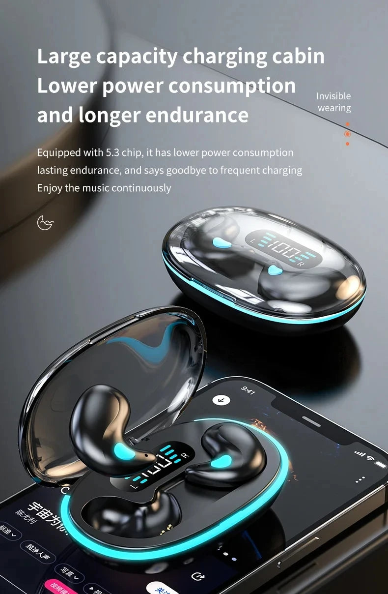 X55 Mini Earphone Stereo Hidden Headsets with Mic HD Call Waterproof Sleeping Earbuds Wireless Mini Headphones TWS Bluetooth