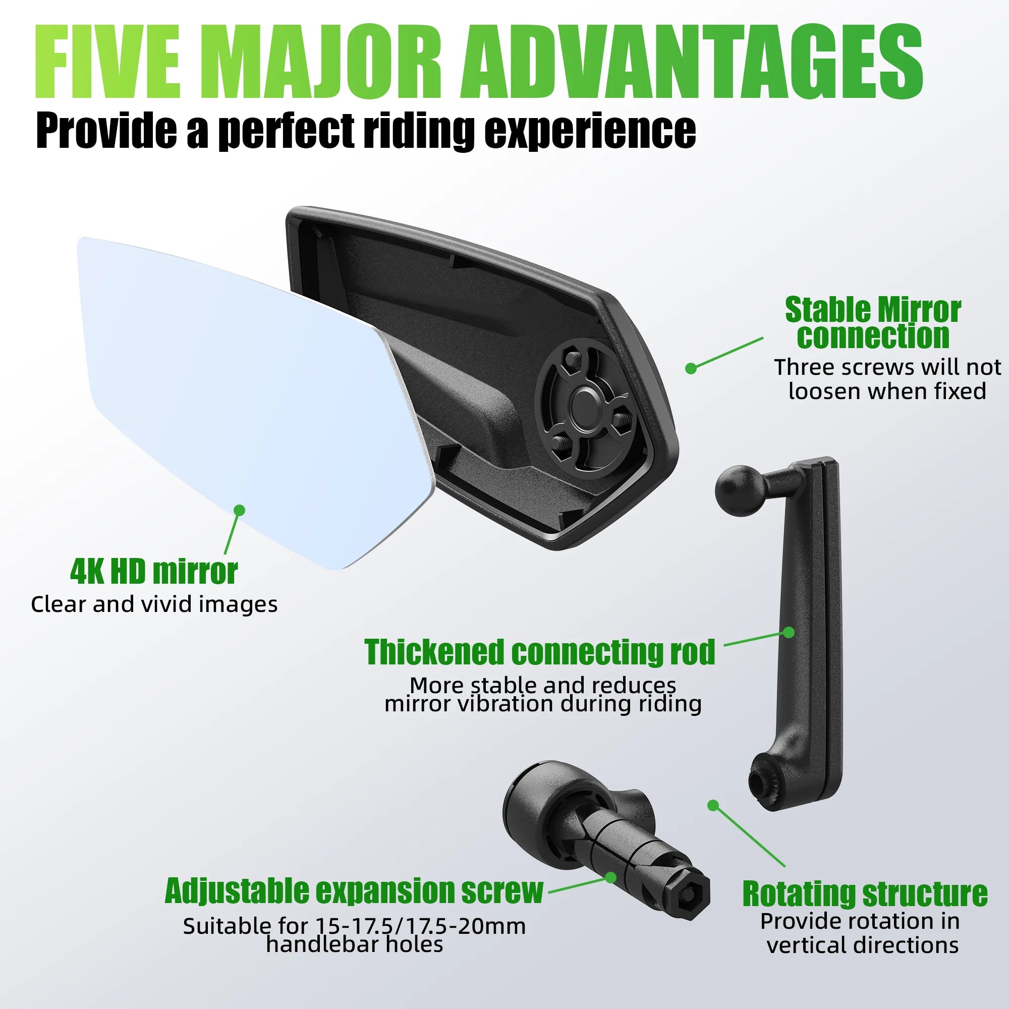 RBRL Bicycle Rearview Mirror MTB Handlebar End Mirror HD Wide Angle Extended Durable Bike Side Mirrors for Electric Scooter