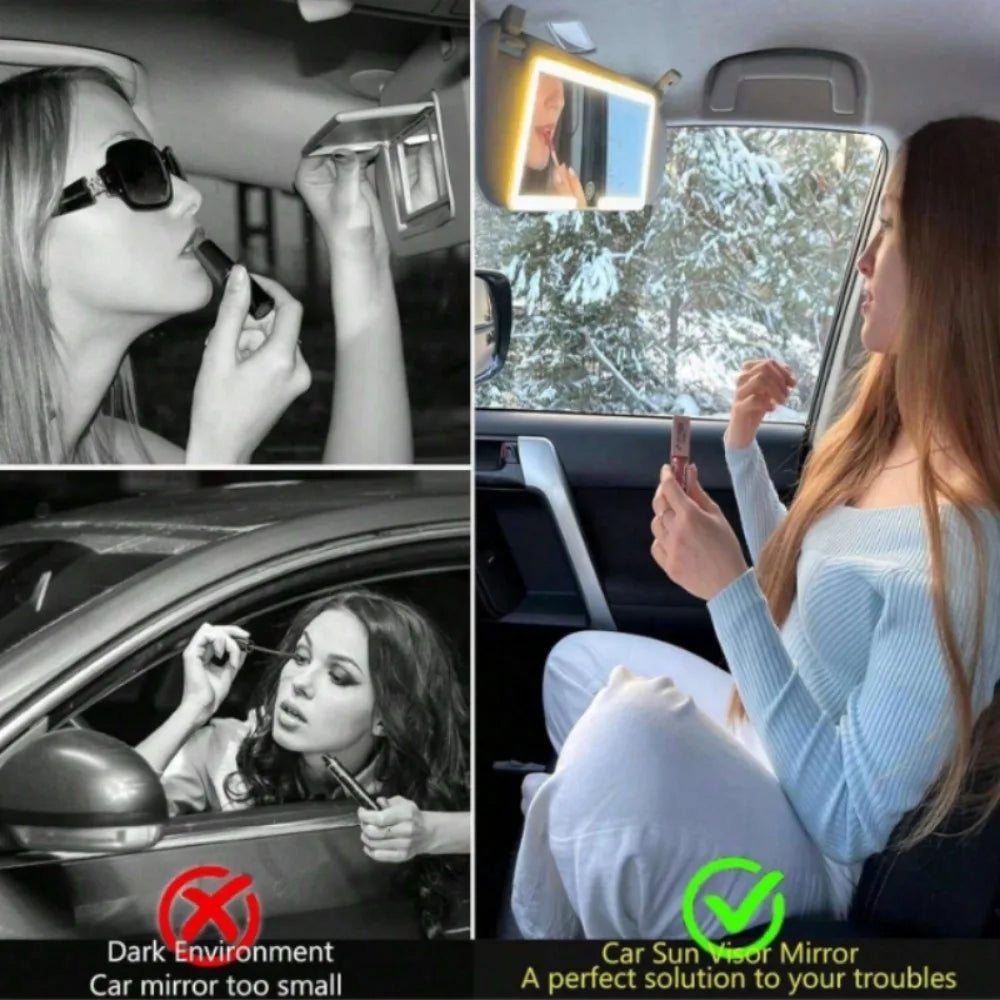 HD Mirror Car LEDMakeup Mirror Three Gear Adjustment Sun Visor Plate Interior RearMirror Dimmable Touchscreen Auto Vanity Mirror