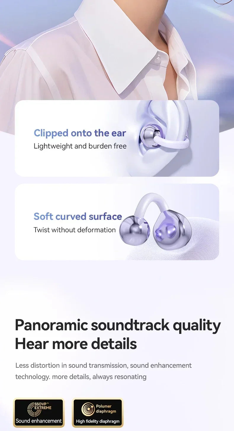 Lenovo Clip-on Wireless Bluetooth Earbuds, Type-C USB Charging, Suitable for Sports, Running, and Gaming, Open Design.