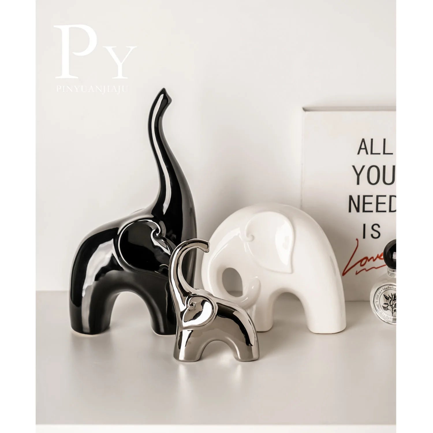Porcelain Elephant Statue, Minimalist Animal Sculpture for Living Room, Luxury Home Decor, TV Cabinet & Bar Showpiece