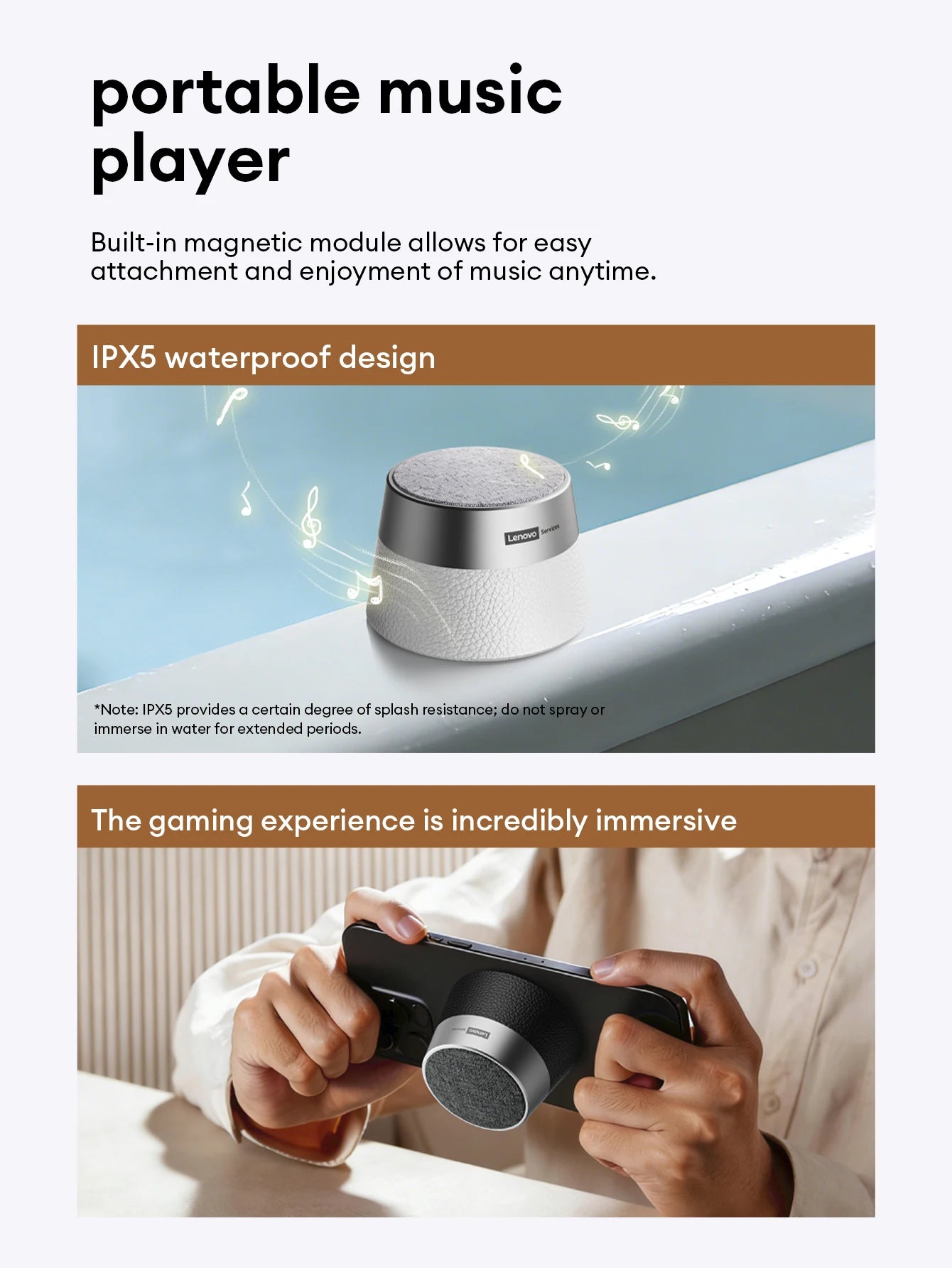 Choice Lenovo Bluetooth Speaker Magnetic Wireless Bluetooth 5.4 Player IPX5 Waterproof Mini Portable Loudspeaker Music HD103 Pro